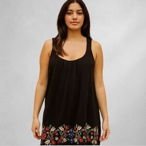 Eyeshadow 1X Black Embroidered Boho Sleeveless Open Back Floral Lace Hem